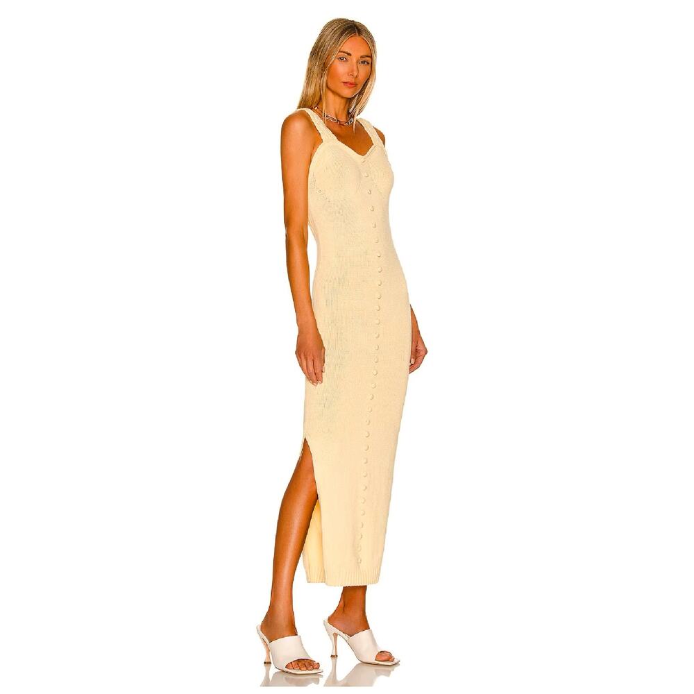 Jolsin Studio Brodie Butter Yellow Linen Cotton Open Back Knit Midi Dress S $315